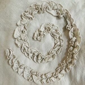 ZOE D Skirt Oatmeal Lightweight Linen Cotton Ruffled Rosettes Lined EUC Sz 10